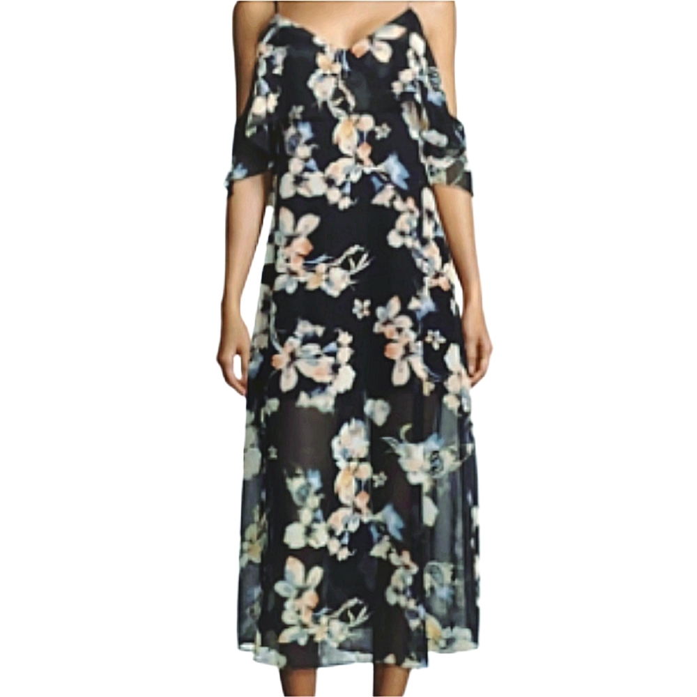 👗NWT iJeans by Buffalo/David Bitton Navy&Cream Flowing Cold Shoulder Dress👗